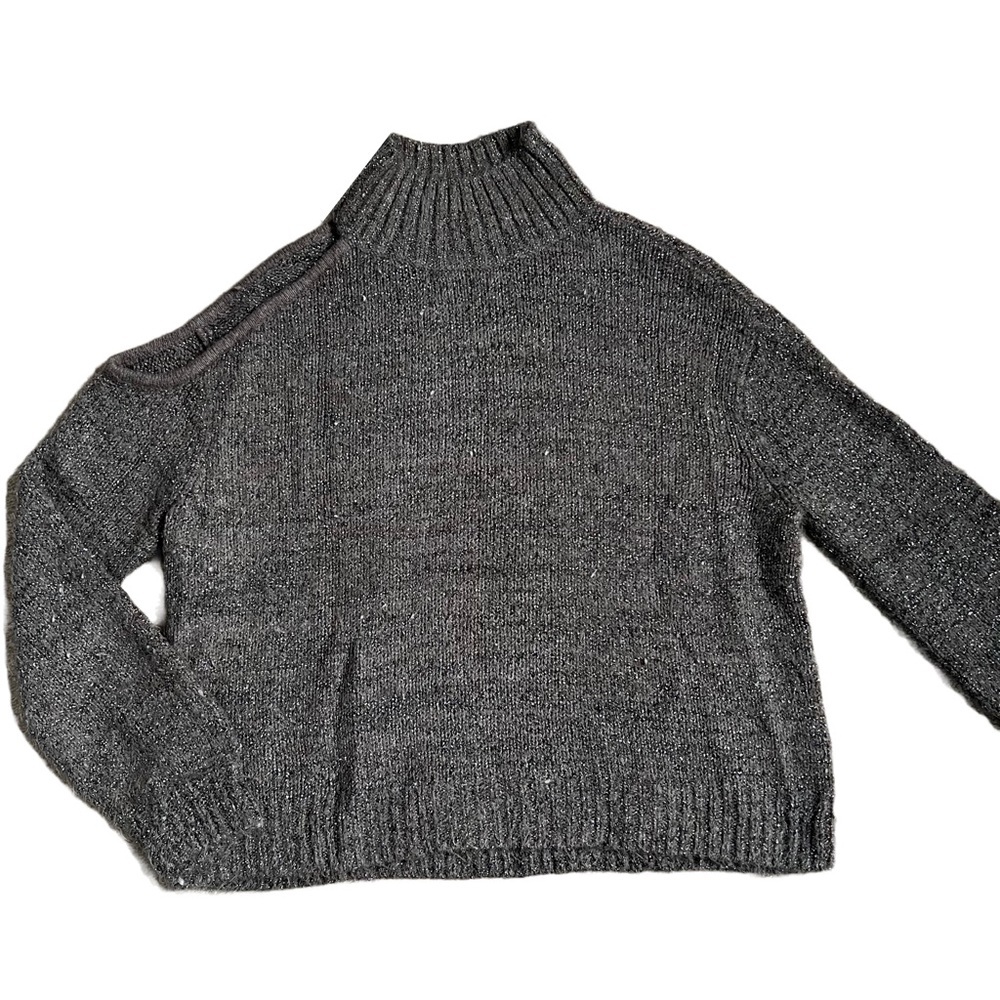 EXPRESS CHARCOAL GRAY FULL LENGTH TURTLENECK SWEATER WITH COLD SHOULDER SIZE XXS